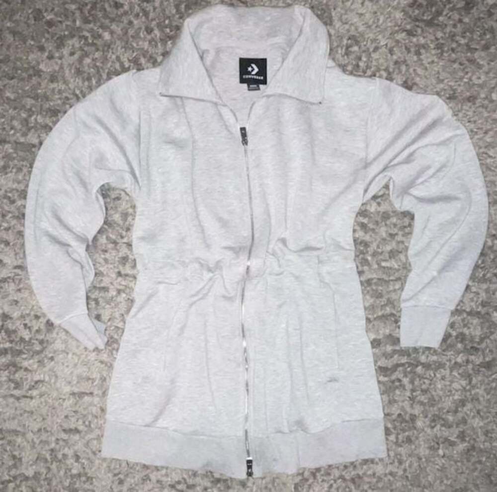 Converse Women's Grey Longline Zip-Up Jacket with Cinched Waist